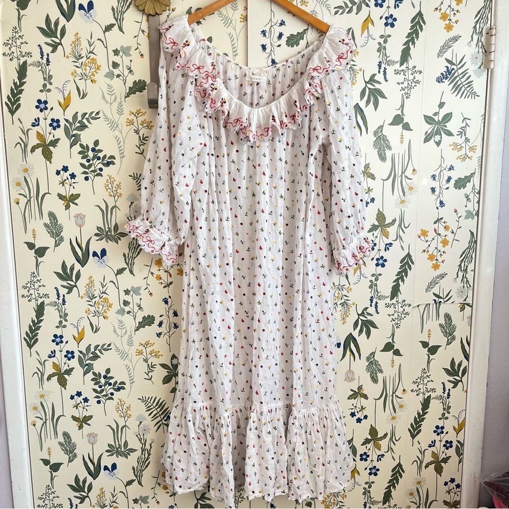 Doen Dôen Solaris Nightgown Multicolor Embroidered Floral With Bows Dress Large